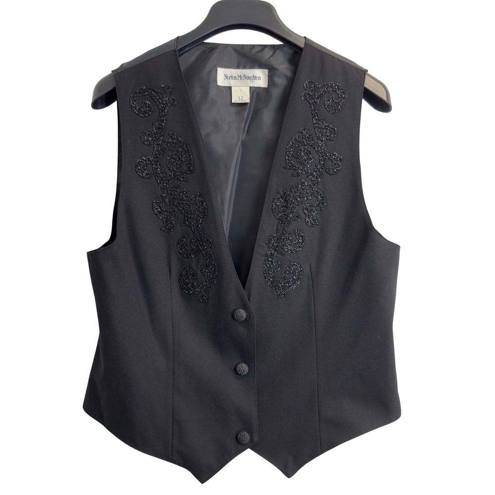 Norton McNaughton Vintage Black Beaded Vest Womens 12 Made in USA